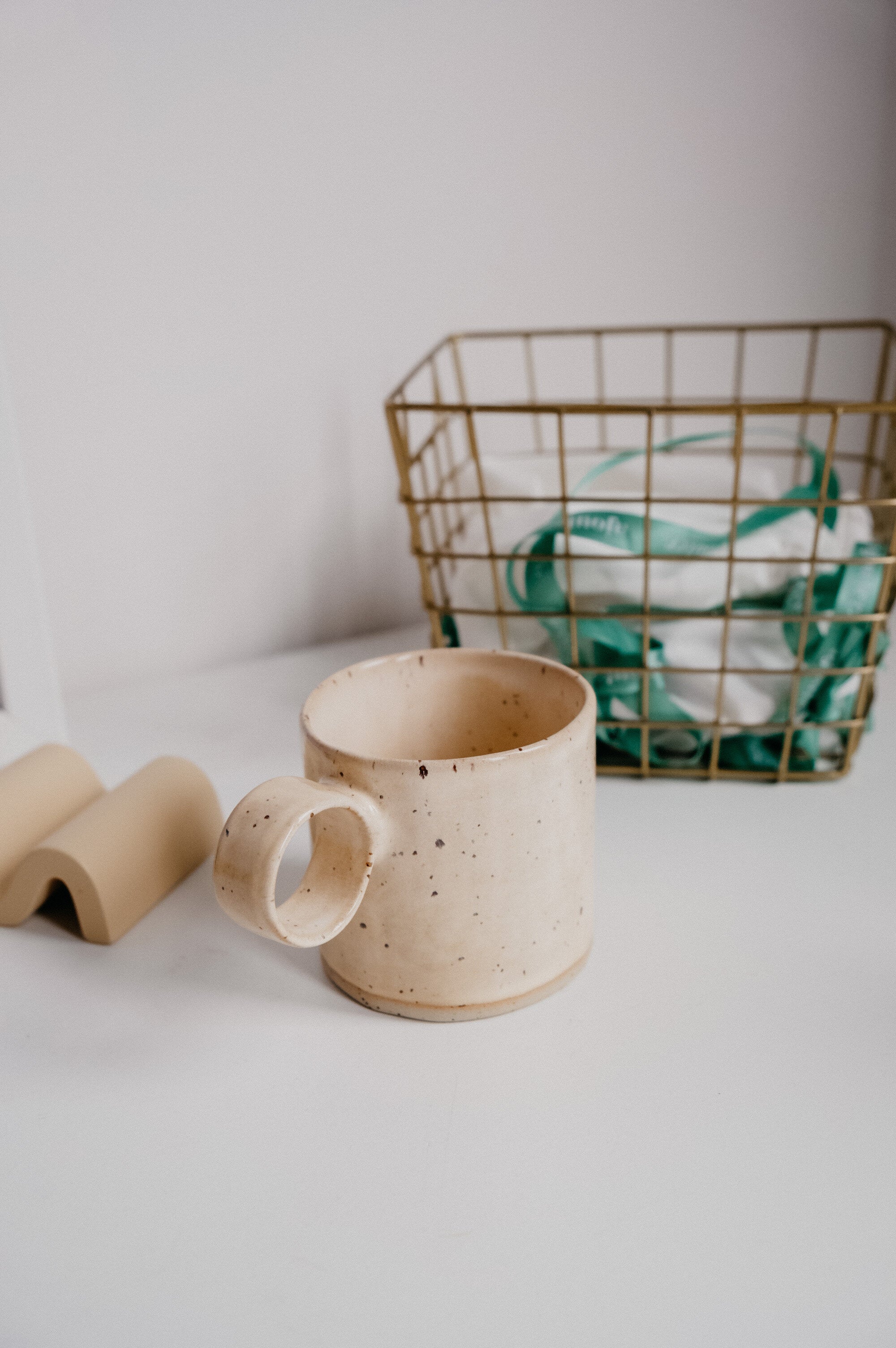 Saffi Handmade Round Handled Mug - Available In Blue Check, Speckled And Line - Image 3