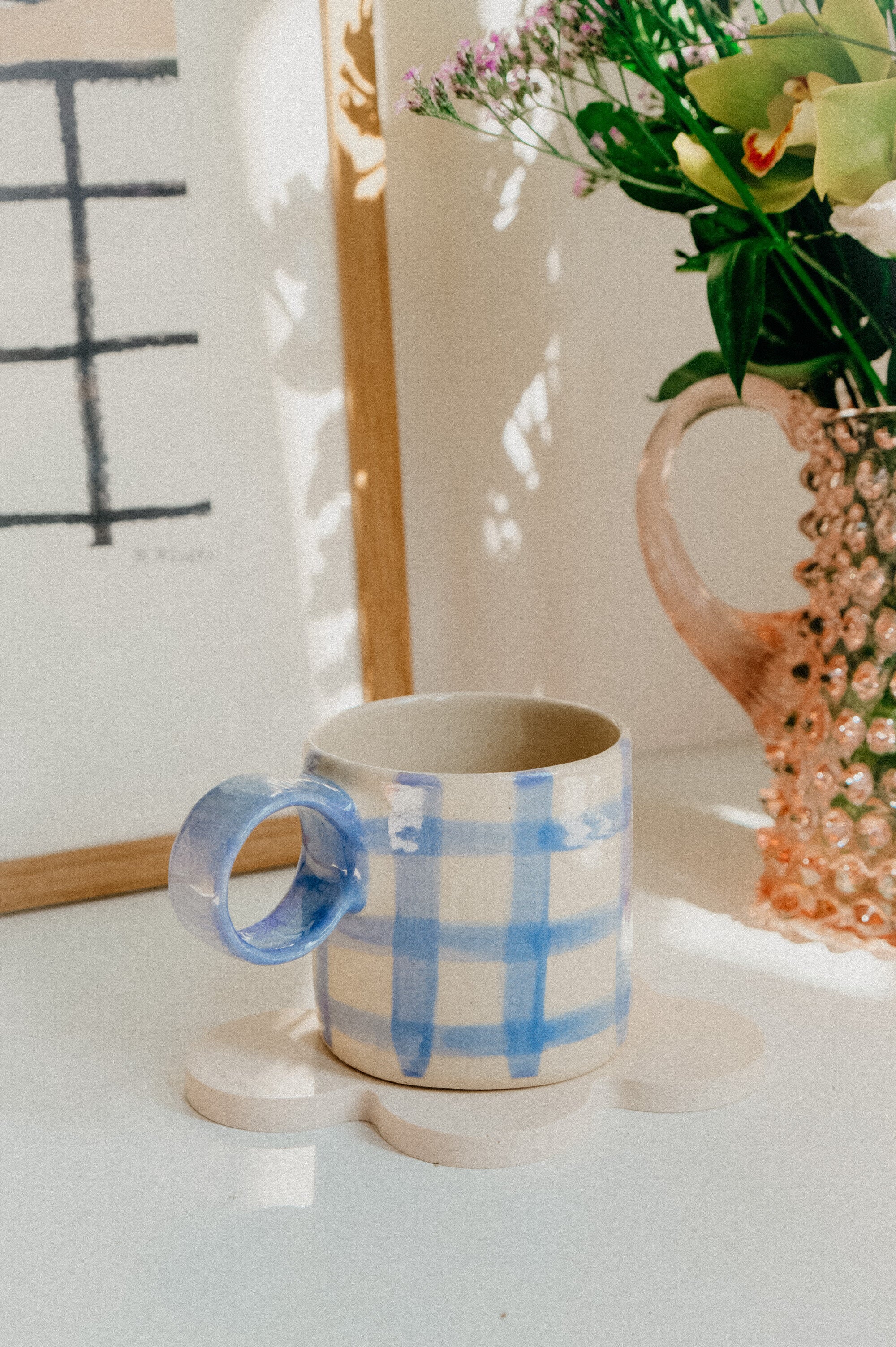 Saffi Handmade Round Handled Mug - Available In Blue Check, Speckled And Line - Image 4