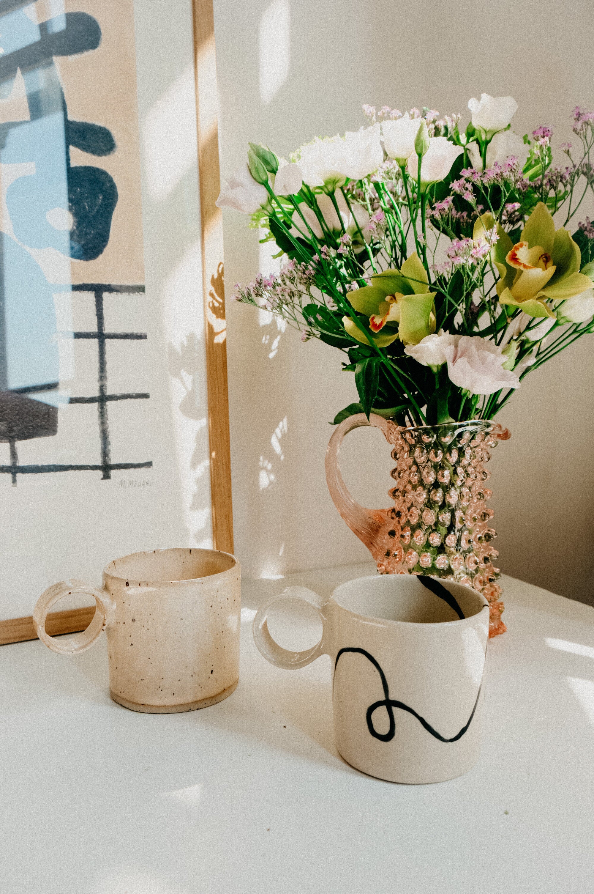 Saffi Handmade Round Handled Mug - Available In Blue Check, Speckled And Line - Image 6