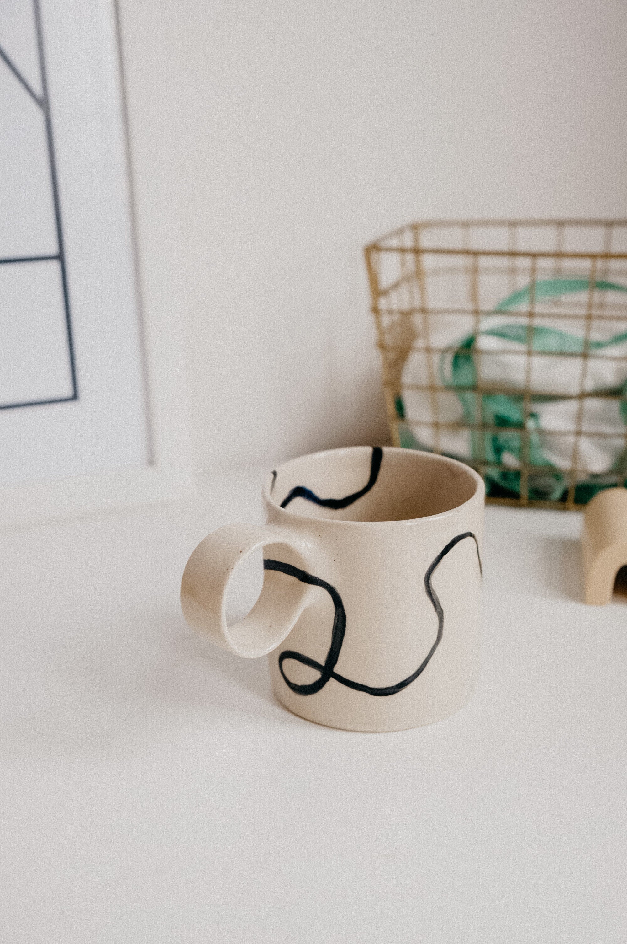 Saffi Handmade Round Handled Mug - Available In Blue Check, Speckled And Line - Image 8